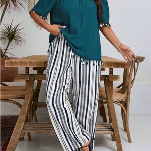 Striped Navy and White Women's Pants